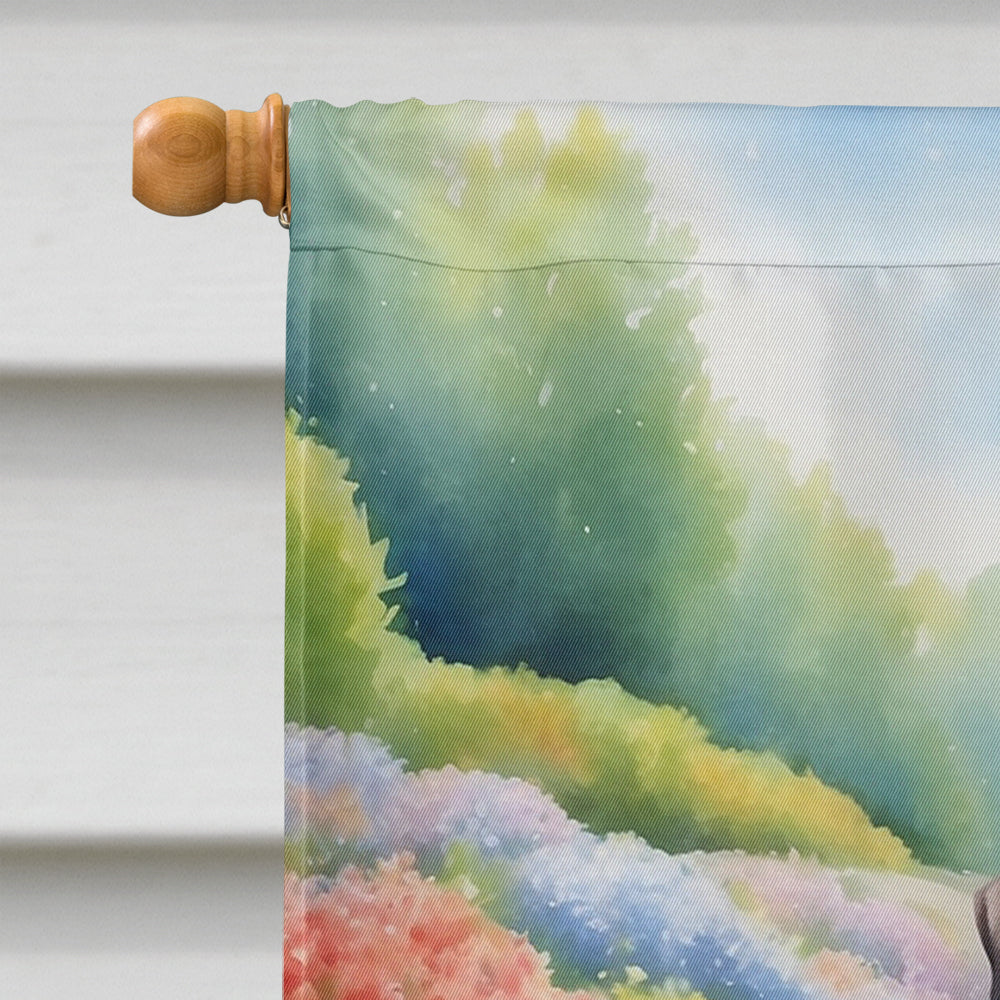 English Bulldog Spring Path House Flag 28x40 Porch Sleeve Pole Decorative Outside Yard Banner Artwork Wall Hanging, Polyester