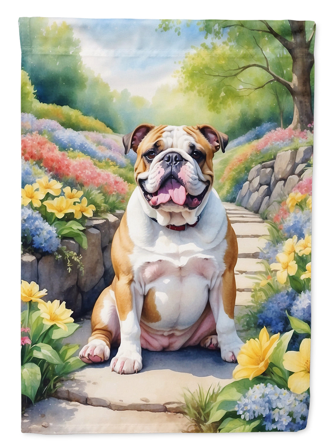 English Bulldog Spring Path Garden Flag Mailbox Decorative Yard Banner Outside Patio Artwork for Flower Beds, Garden Size, Multicolor
