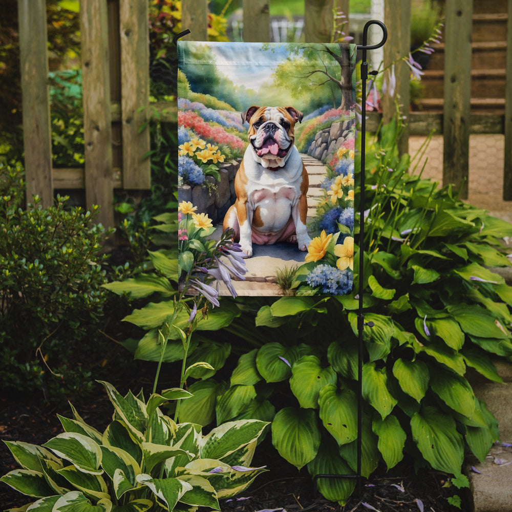 English Bulldog Spring Path Garden Flag Mailbox Decorative Yard Banner Outside Patio Artwork for Flower Beds, Garden Size, Multicolor
