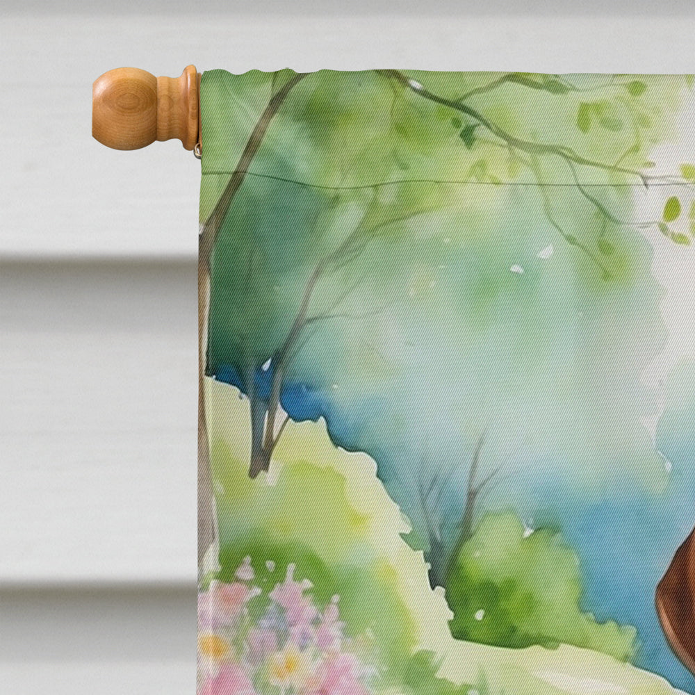 English Foxhound Spring Path House Flag 28x40 Porch Sleeve Pole Decorative Outside Yard Banner Artwork Wall Hanging, Polyester