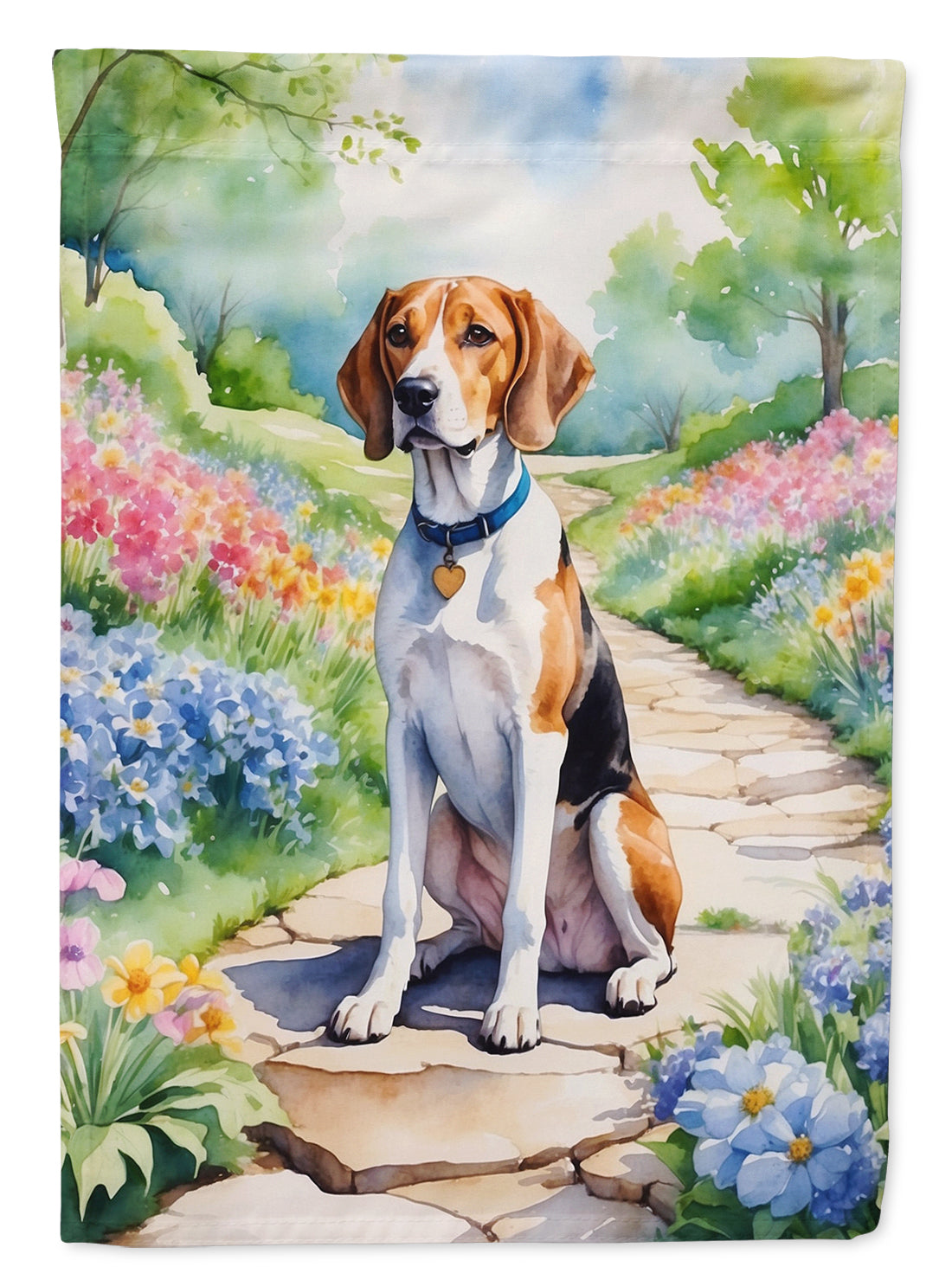 English Foxhound Spring Path Garden Flag Mailbox Decorative Yard Banner Outside Patio Artwork for Flower Beds, Garden Size, Multicolor