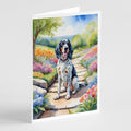 English Setter Spring Path Greeting Cards Pack of 8 Blank Cards with Envelopes Whimsical A7 Size 5x7