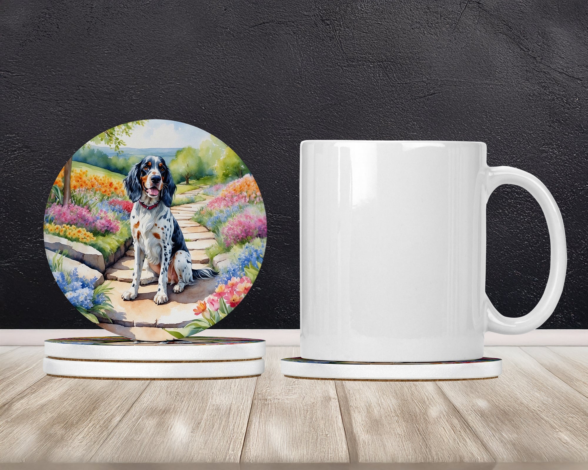 English Setter Spring Path Large Sandstone Coasters Pack of 4 Absorbent Round Coasters Decor Gifts for Men or Women, 4 in, Multicolor