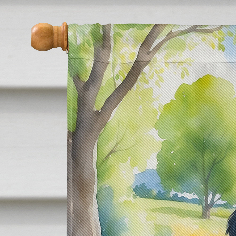 Flat-Coated Retriever Spring Path House Flag 28x40 Porch Sleeve Pole Decorative Outside Yard Banner Artwork Wall Hanging, Polyester