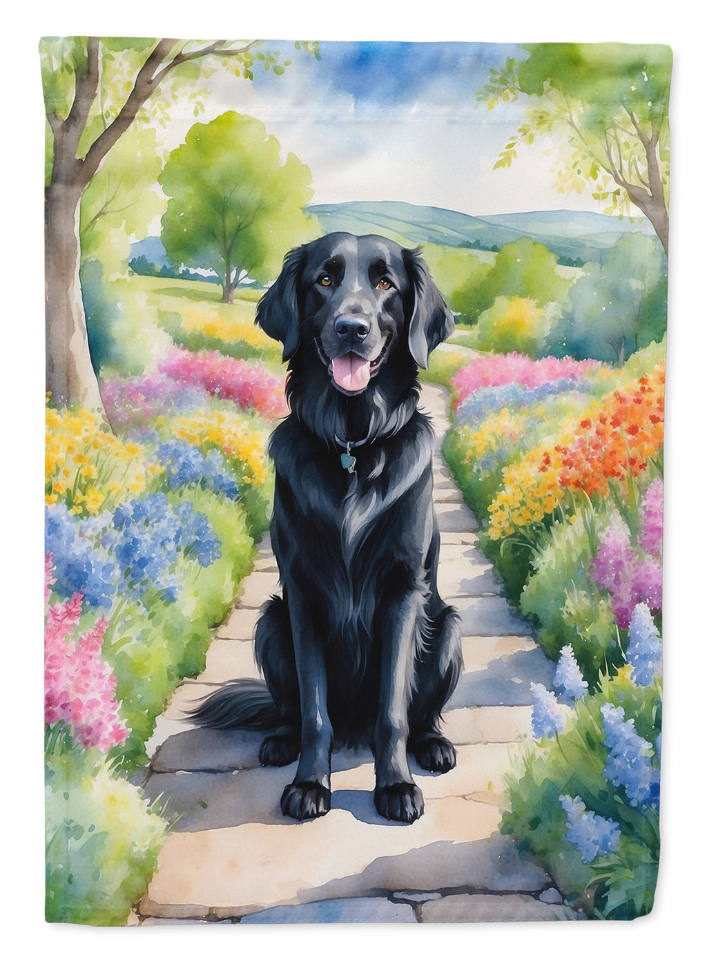 Flat-Coated Retriever Spring Path Garden Flag Mailbox Decorative Yard Banner Outside Patio Artwork for Flower Beds, Garden Size, Multicolor