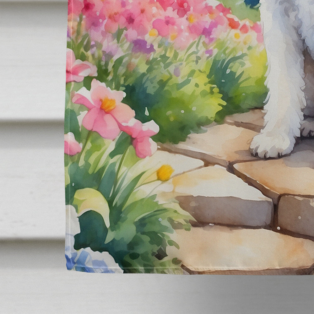 Fox Terrier Spring Path House Flag 28x40 Porch Sleeve Pole Decorative Outside Yard Banner Artwork Wall Hanging, Polyester
