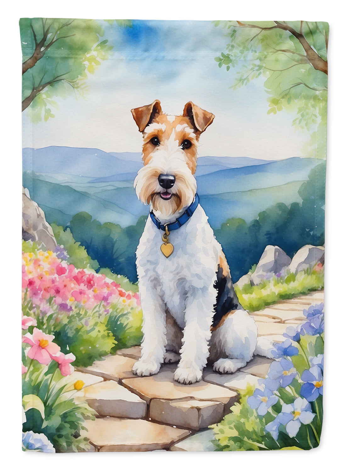 Fox Terrier Spring Path Garden Flag Mailbox Decorative Yard Banner Outside Patio Artwork for Flower Beds, Garden Size, Multicolor