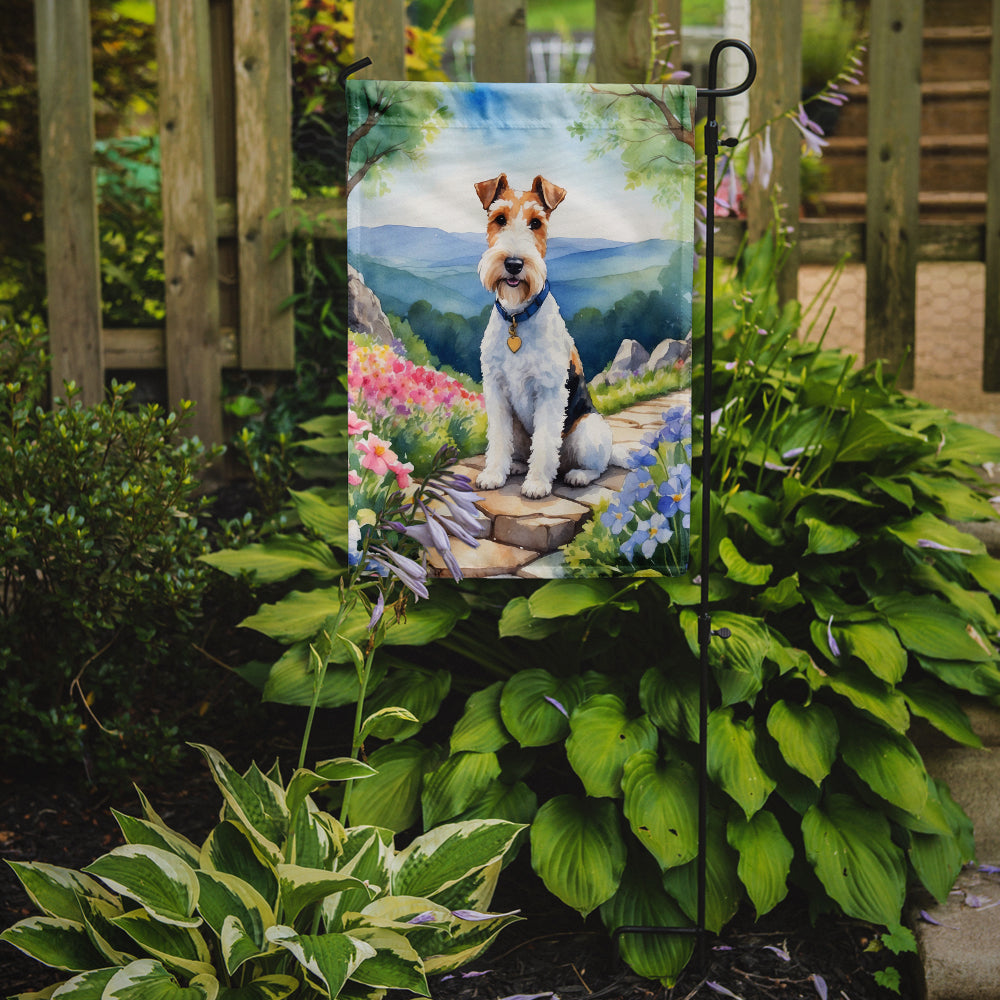 Fox Terrier Spring Path Garden Flag Mailbox Decorative Yard Banner Outside Patio Artwork for Flower Beds, Garden Size, Multicolor
