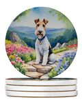Fox Terrier Spring Path Large Sandstone Coasters Pack of 4 Absorbent Round Coasters Decor Gifts for Men or Women, 4 in, Multicolor