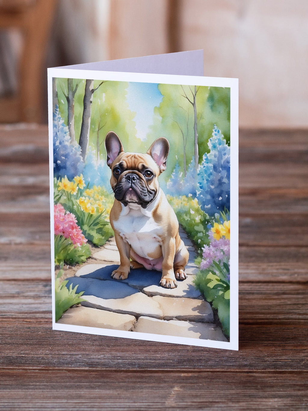 French Bulldog Spring Path Greeting Cards Pack of 8 Blank Cards with Envelopes Whimsical A7 Size 5x7