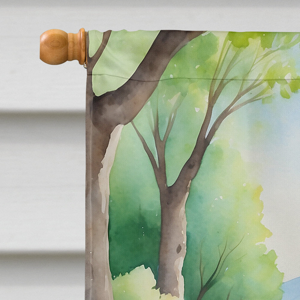 German Shepherd Spring Path House Flag 28x40 Porch Sleeve Pole Decorative Outside Yard Banner Artwork Wall Hanging, Polyester