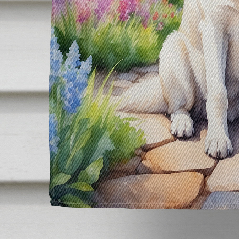 German Shepherd Spring Path House Flag 28x40 Porch Sleeve Pole Decorative Outside Yard Banner Artwork Wall Hanging, Polyester