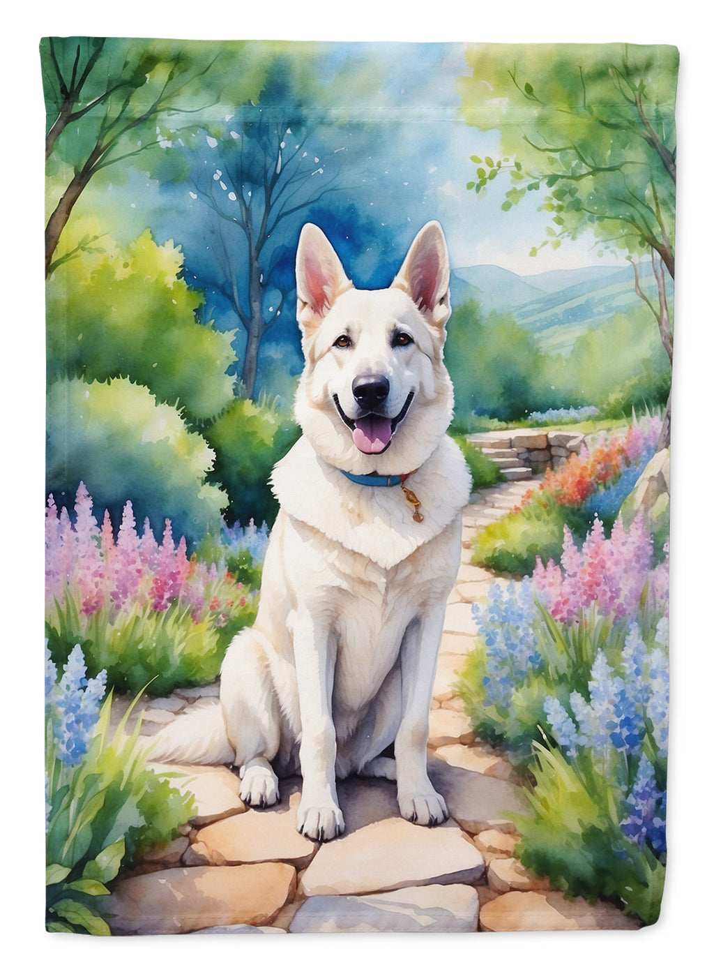 German Shepherd Spring Path Garden Flag Mailbox Decorative Yard Banner Outside Patio Artwork for Flower Beds, Garden Size, Multicolor