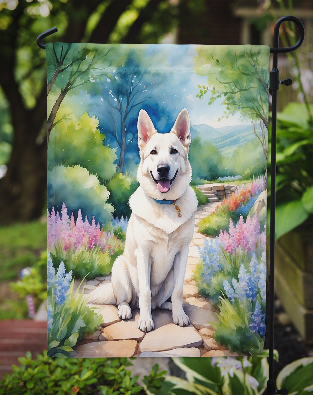German Shepherd Spring Path Garden Flag Mailbox Decorative Yard Banner Outside Patio Artwork for Flower Beds, Garden Size, Multicolor