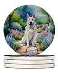 German Shepherd Spring Path Large Sandstone Coasters Pack of 4 Absorbent Round Coasters Decor Gifts for Men or Women, 4 in, Multicolor