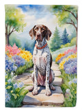 German Shorthaired Pointer Spring Path House Flag 28x40 Porch Sleeve Pole Decorative Outside Yard Banner Artwork Wall Hanging, Polyester