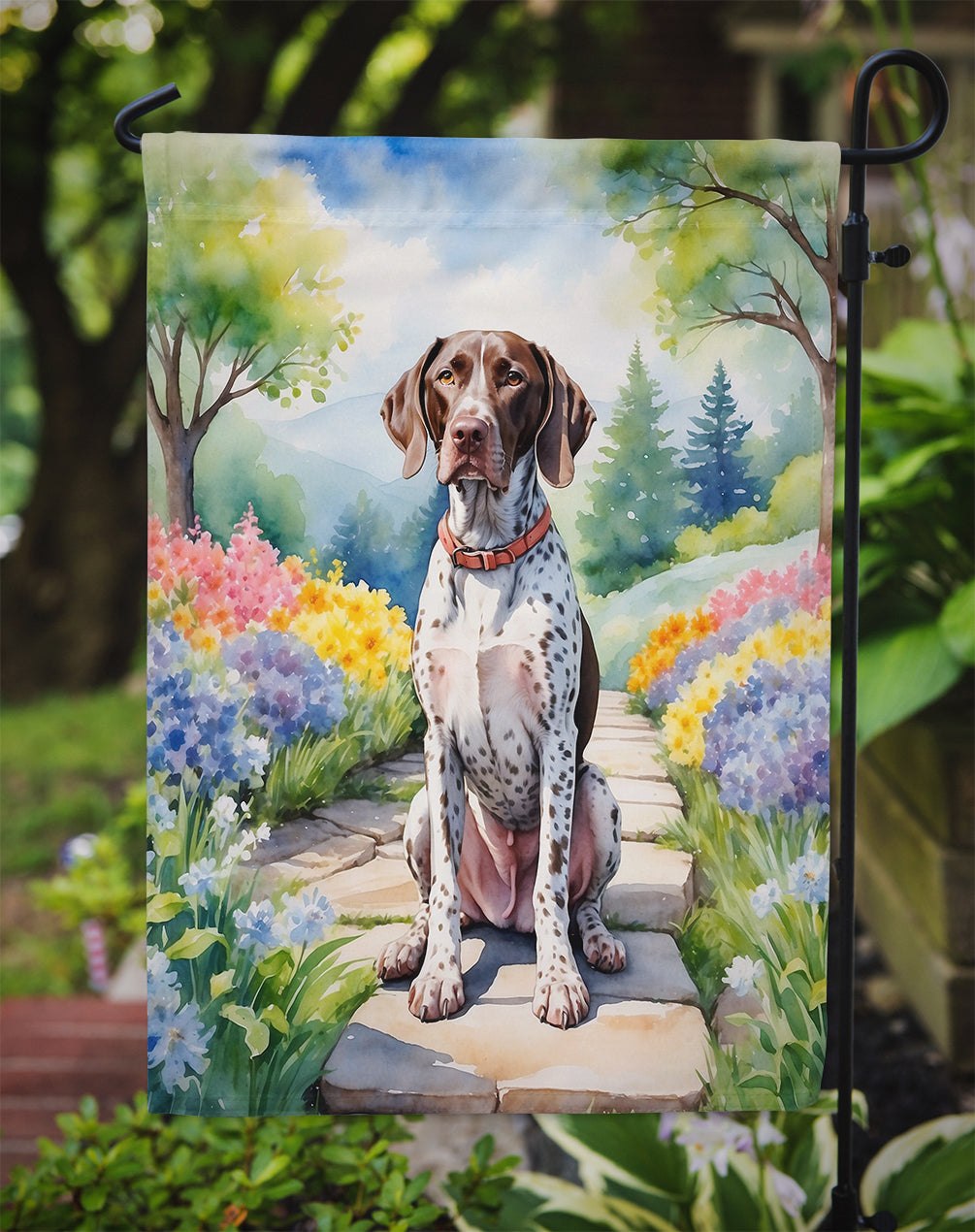 German Shorthaired Pointer Spring Path Garden Flag Mailbox Decorative Yard Banner Outside Patio Artwork for Flower Beds, Garden Size, Multicolor