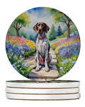 German Shorthaired Pointer Spring Path Large Sandstone Coasters Pack of 4 Absorbent Round Coasters Decor Gifts for Men or Women, 4 in, Multicolor