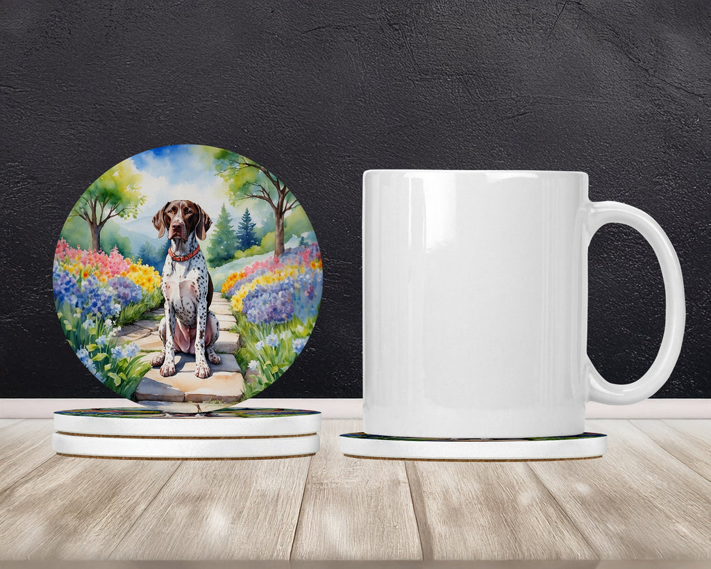 German Shorthaired Pointer Spring Path Large Sandstone Coasters Pack of 4 Absorbent Round Coasters Decor Gifts for Men or Women, 4 in, Multicolor