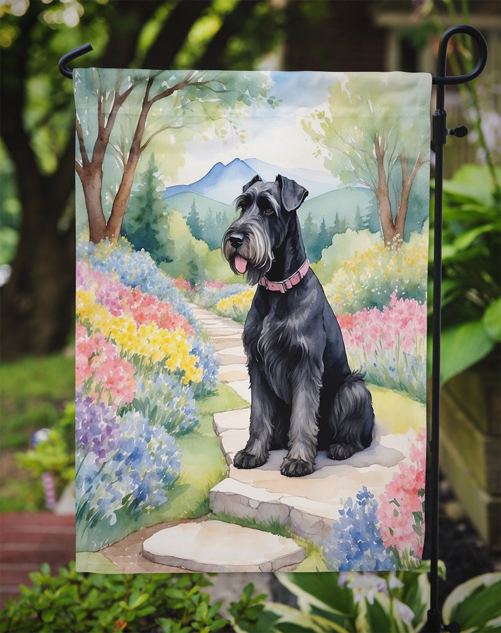 Giant Schnauzer Spring Path Garden Flag Mailbox Decorative Yard Banner Outside Patio Artwork for Flower Beds, Garden Size, Multicolor