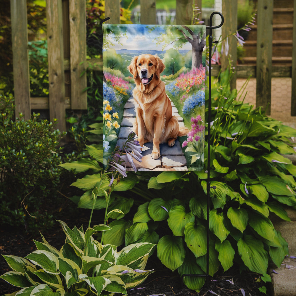 Golden Retriever Spring Path Garden Flag Mailbox Decorative Yard Banner Outside Patio Artwork for Flower Beds, Garden Size, Multicolor