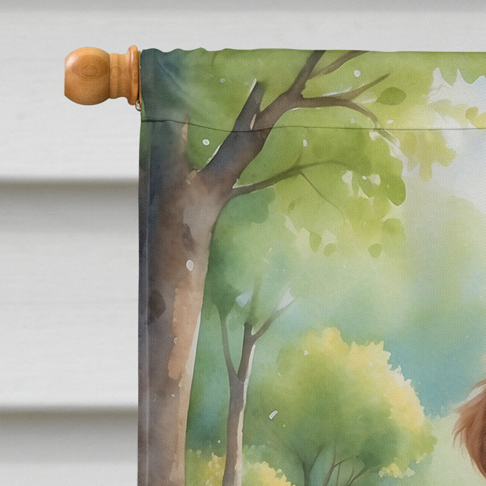 Golden Retriever Spring Path House Flag 28x40 Porch Sleeve Pole Decorative Outside Yard Banner Artwork Wall Hanging, Polyester