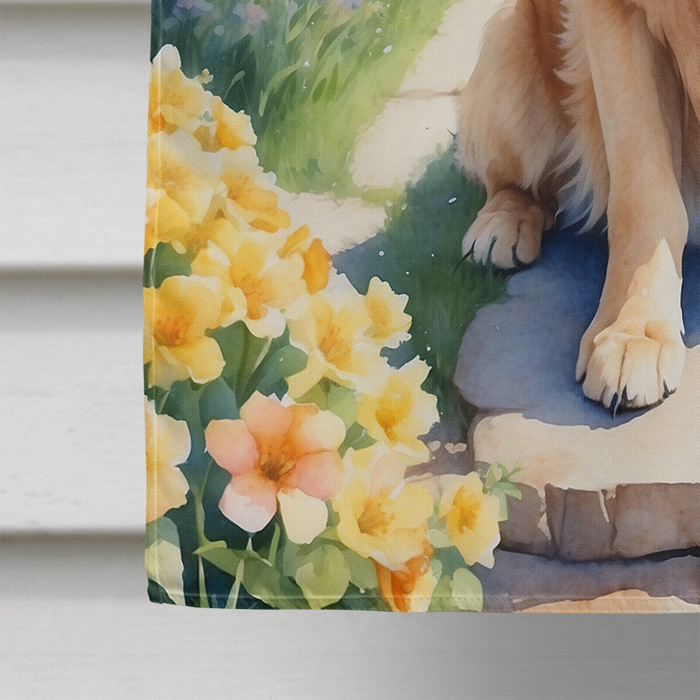 Golden Retriever Spring Path House Flag 28x40 Porch Sleeve Pole Decorative Outside Yard Banner Artwork Wall Hanging, Polyester