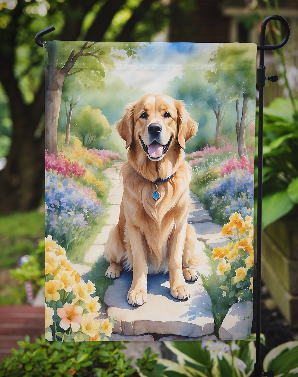 Golden Retriever Spring Path Garden Flag Mailbox Decorative Yard Banner Outside Patio Artwork for Flower Beds, Garden Size, Multicolor