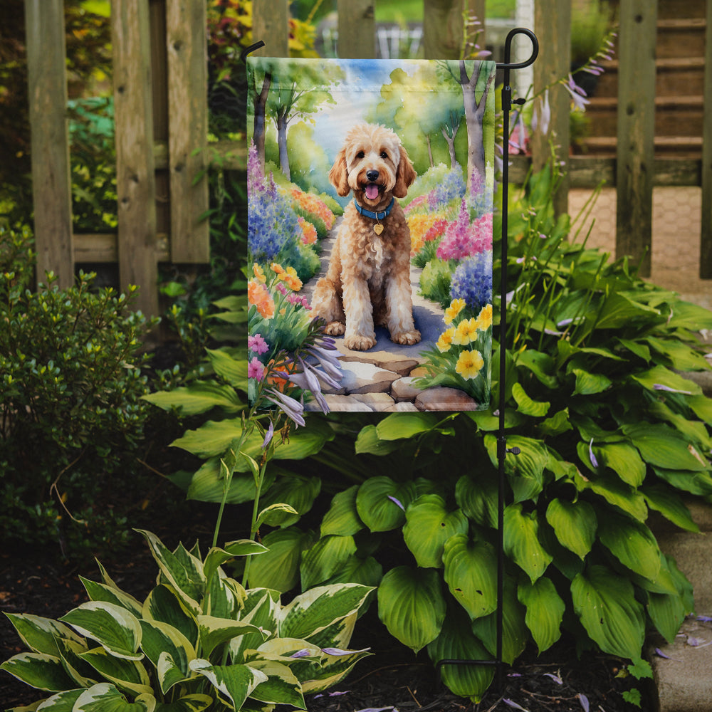 Goldendoodle Spring Path Garden Flag Mailbox Decorative Yard Banner Outside Patio Artwork for Flower Beds, Garden Size, Multicolor