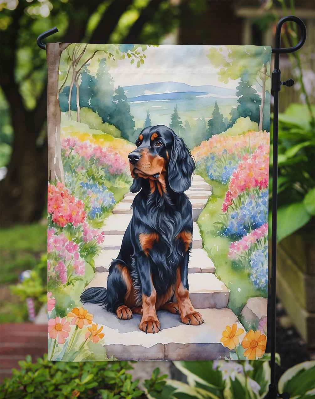 Gordon Setter Spring Path Garden Flag Mailbox Decorative Yard Banner Outside Patio Artwork for Flower Beds, Garden Size, Multicolor