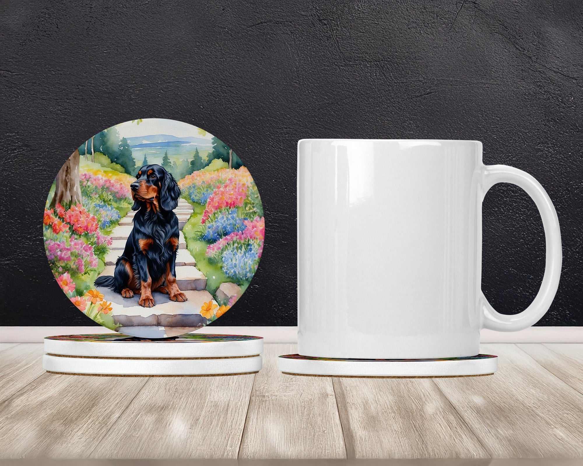 Gordon Setter Spring Path Large Sandstone Coasters Pack of 4 Absorbent Round Coasters Decor Gifts for Men or Women, 4 in, Multicolor