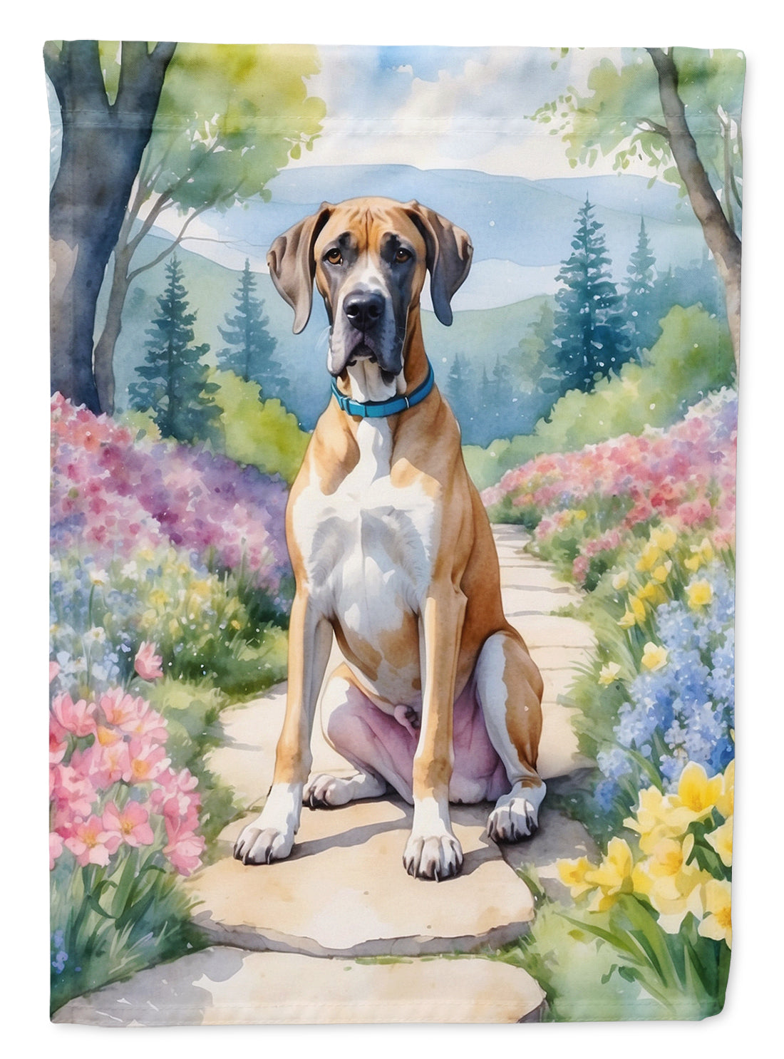 Great Dane Spring Path House Flag 28x40 Porch Sleeve Pole Decorative Outside Yard Banner Artwork Wall Hanging, Polyester