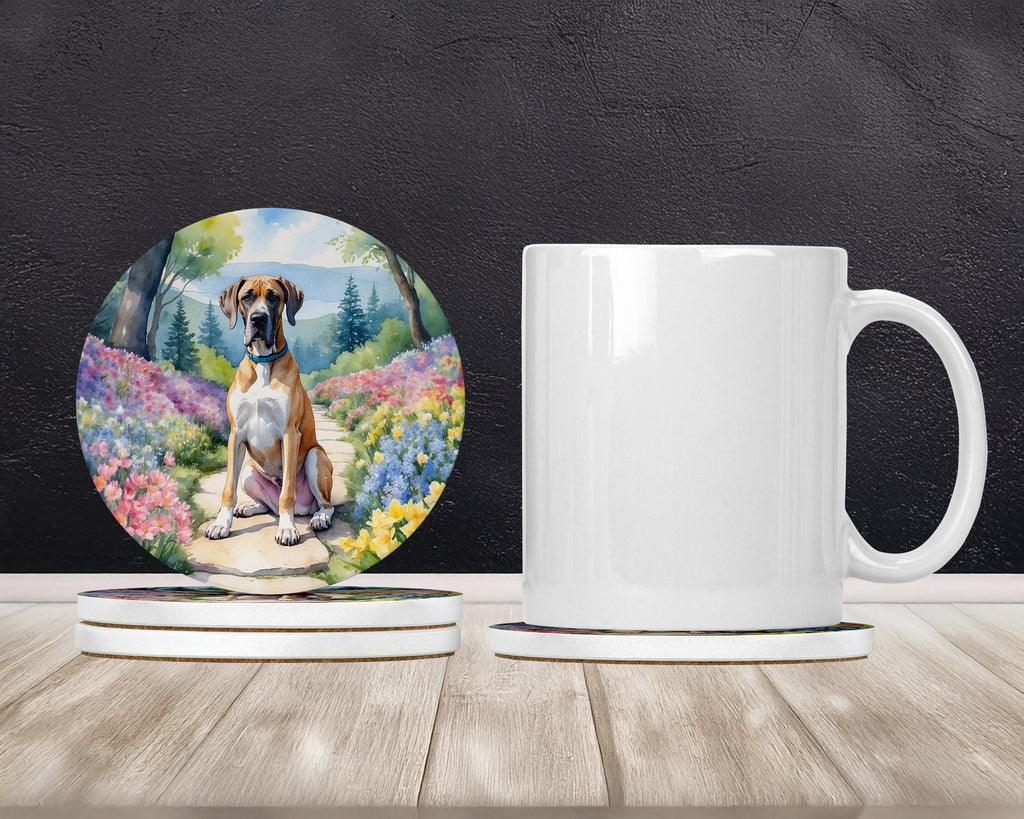 Great Dane Spring Path Large Sandstone Coasters Pack of 4 Absorbent Round Coasters Decor Gifts for Men or Women, 4 in, Multicolor