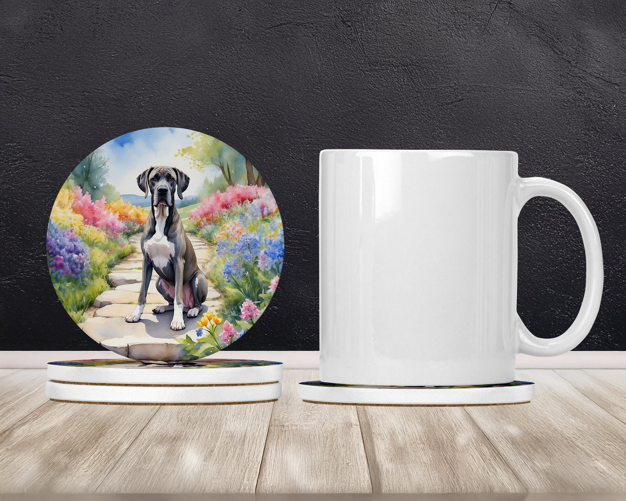 Great Dane Spring Path Large Sandstone Coasters Pack of 4 Absorbent Round Coasters Decor Gifts for Men or Women, 4 in, Multicolor