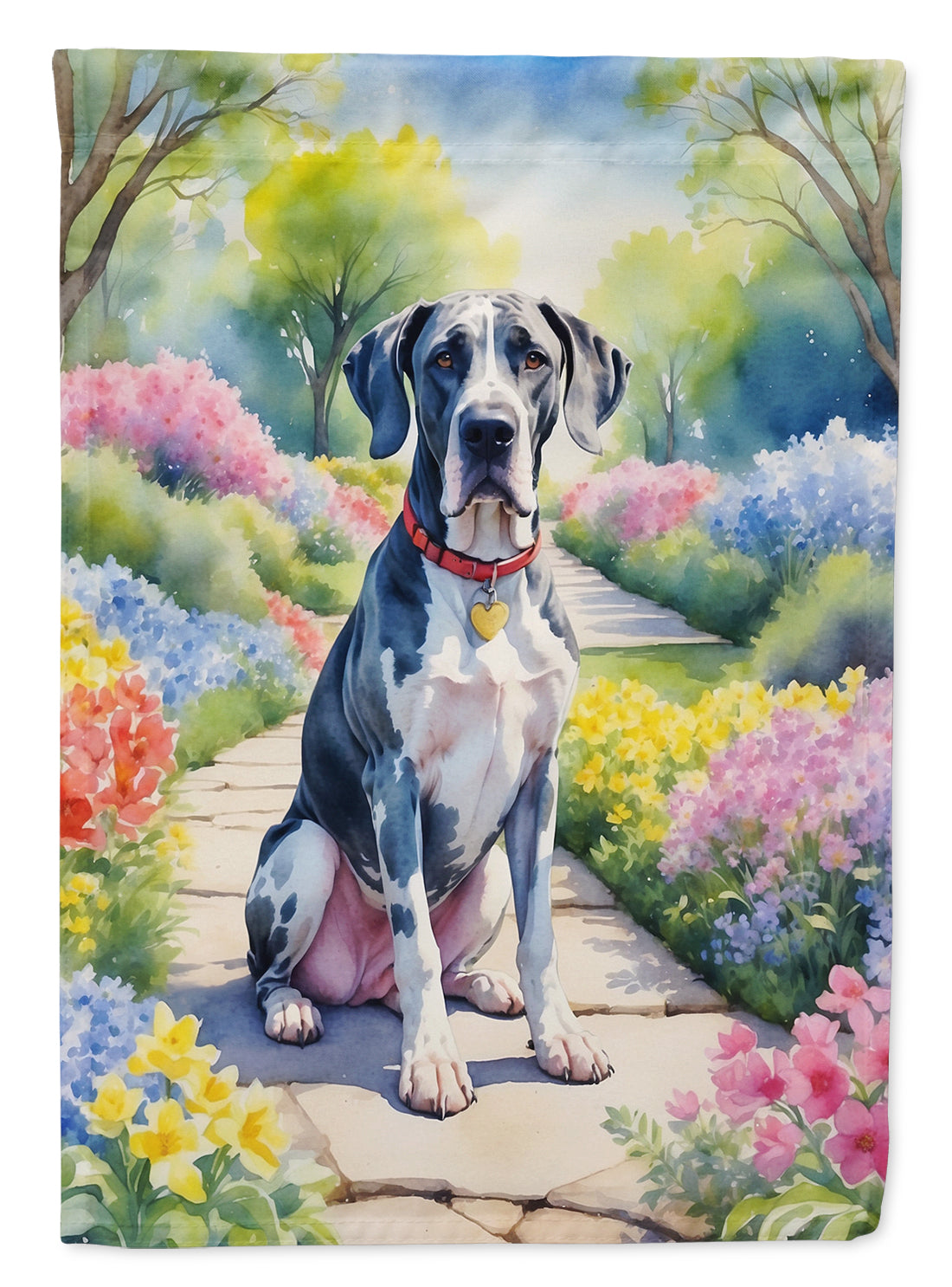 Great Dane Spring Path House Flag 28x40 Porch Sleeve Pole Decorative Outside Yard Banner Artwork Wall Hanging, Polyester