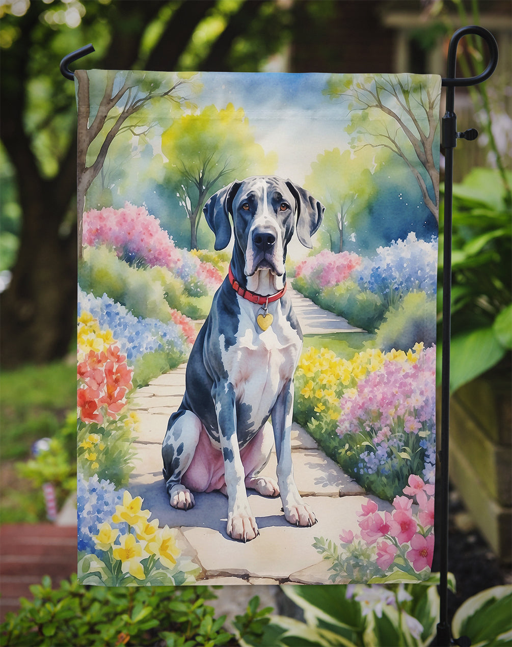 Great Dane Spring Path Garden Flag Mailbox Decorative Yard Banner Outside Patio Artwork for Flower Beds, Garden Size, Multicolor