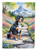 Greater Swiss Mountain Dog Spring Path House Flag 28x40 Porch Sleeve Pole Decorative Outside Yard Banner Artwork Wall Hanging, Polyester
