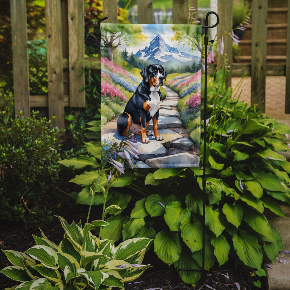 Greater Swiss Mountain Dog Spring Path Garden Flag Mailbox Decorative Yard Banner Outside Patio Artwork for Flower Beds, Garden Size, Multicolor