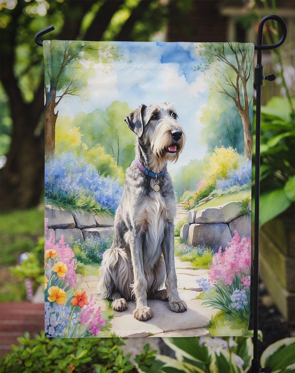 Irish Wolfhound Spring Path Garden Flag Mailbox Decorative Yard Banner Outside Patio Artwork for Flower Beds, Garden Size, Multicolor