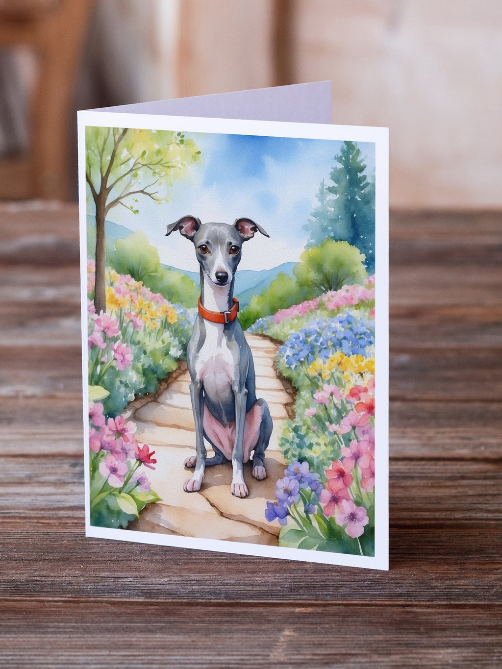 Italian Greyhound Spring Path Greeting Cards Pack of 8 Blank Cards with Envelopes Whimsical A7 Size 5x7