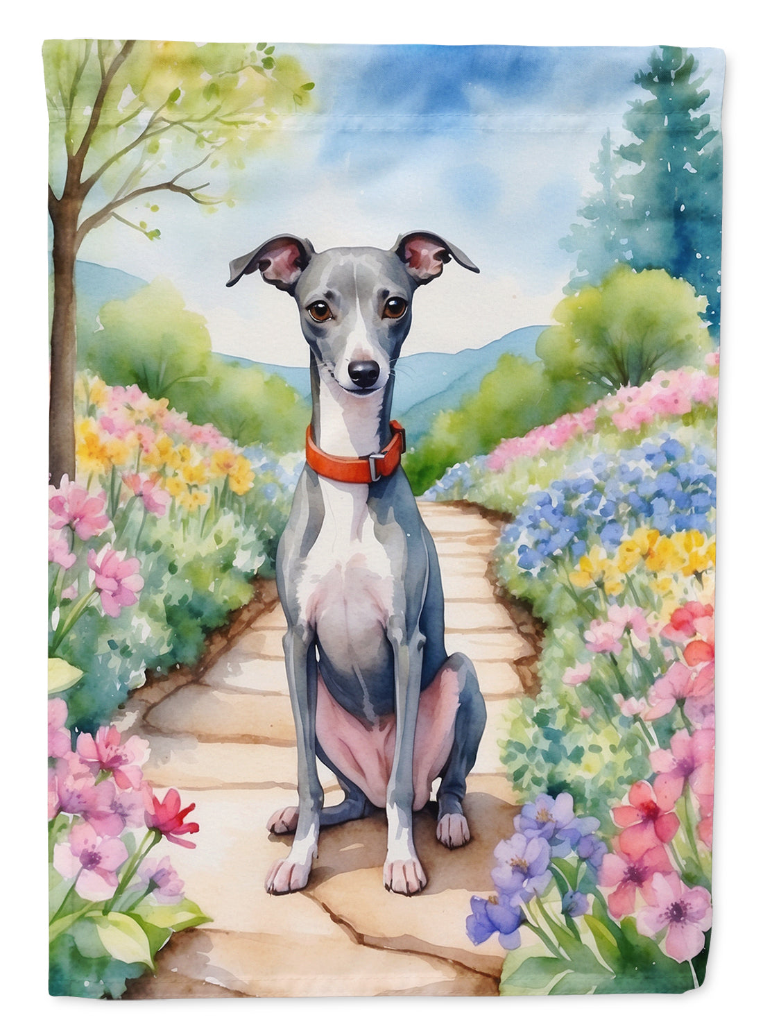 Italian Greyhound Spring Path Garden Flag Mailbox Decorative Yard Banner Outside Patio Artwork for Flower Beds, Garden Size, Multicolor