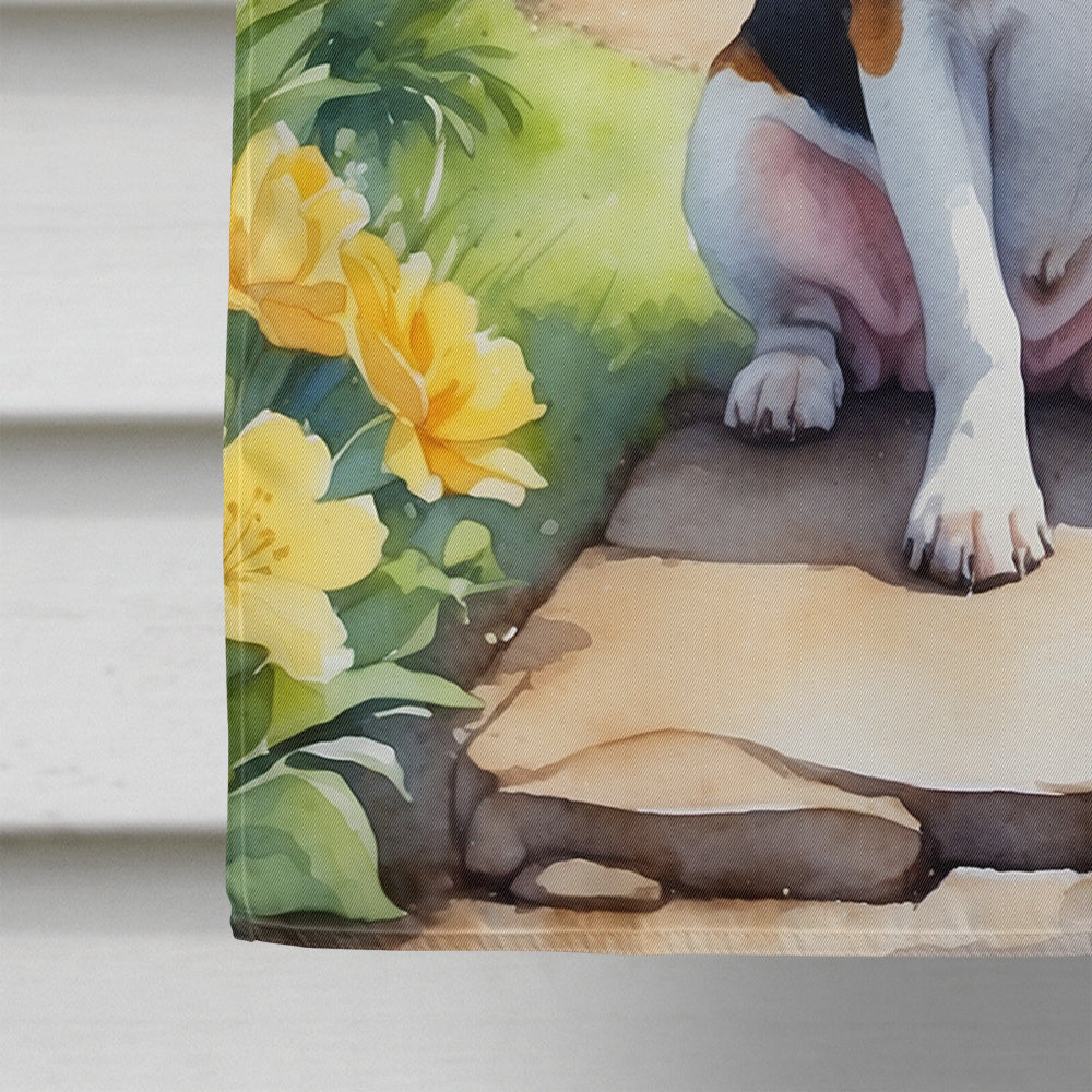 Jack Russell Terrier Spring Path House Flag 28x40 Porch Sleeve Pole Decorative Outside Yard Banner Artwork Wall Hanging, Polyester