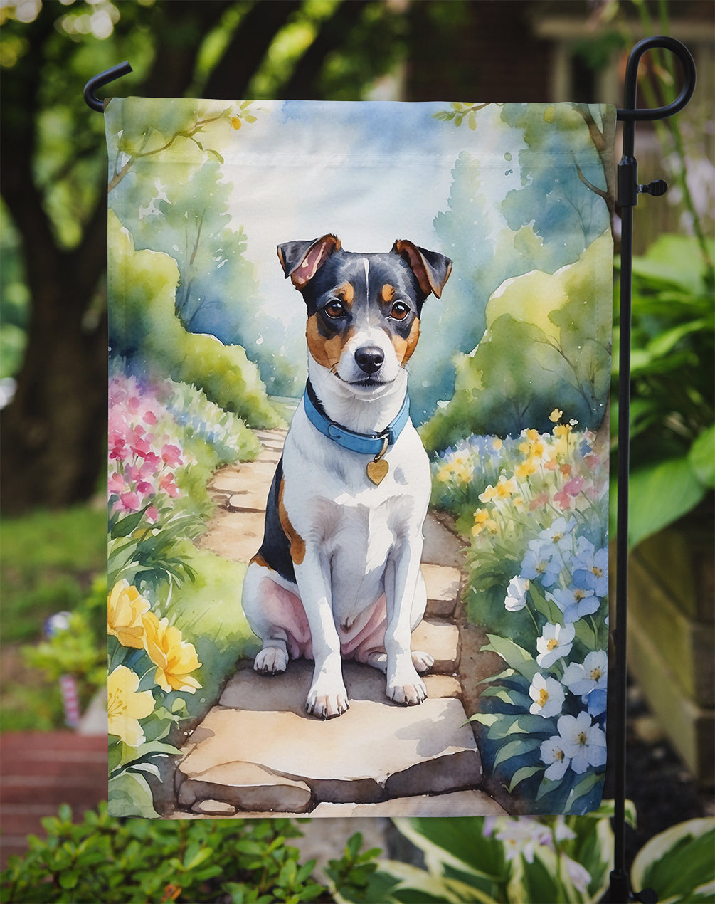 Jack Russell Terrier Spring Path Garden Flag Mailbox Decorative Yard Banner Outside Patio Artwork for Flower Beds, Garden Size, Multicolor