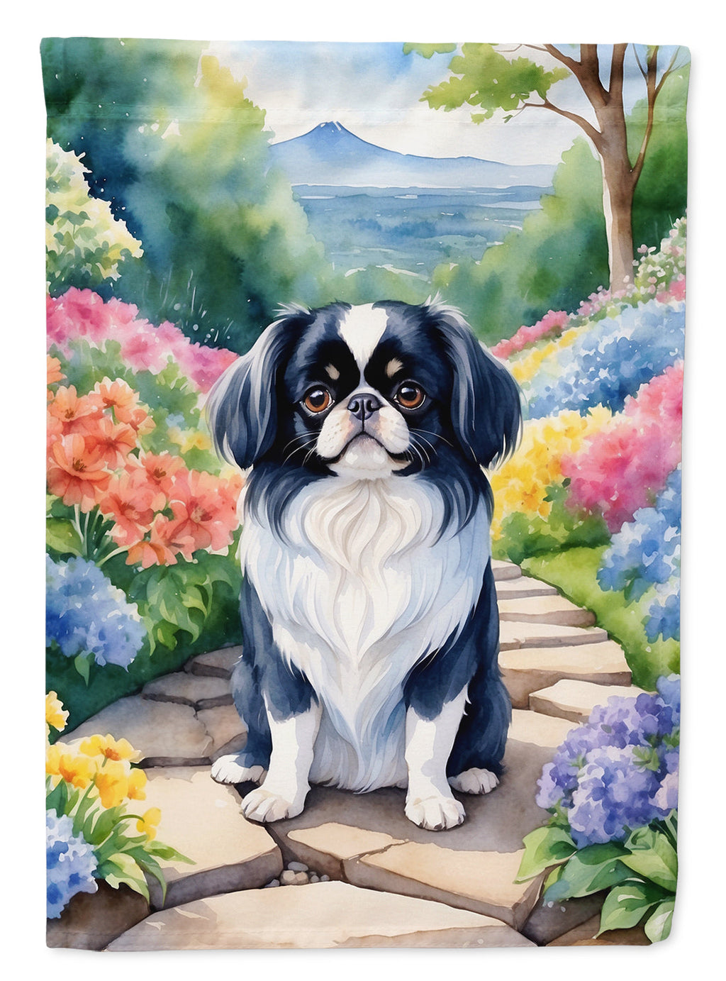 Japanese Chin Spring Path House Flag 28x40 Porch Sleeve Pole Decorative Outside Yard Banner Artwork Wall Hanging, Polyester