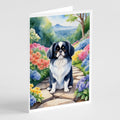 Japanese Chin Spring Path Greeting Cards Pack of 8 Blank Cards with Envelopes Whimsical A7 Size 5x7