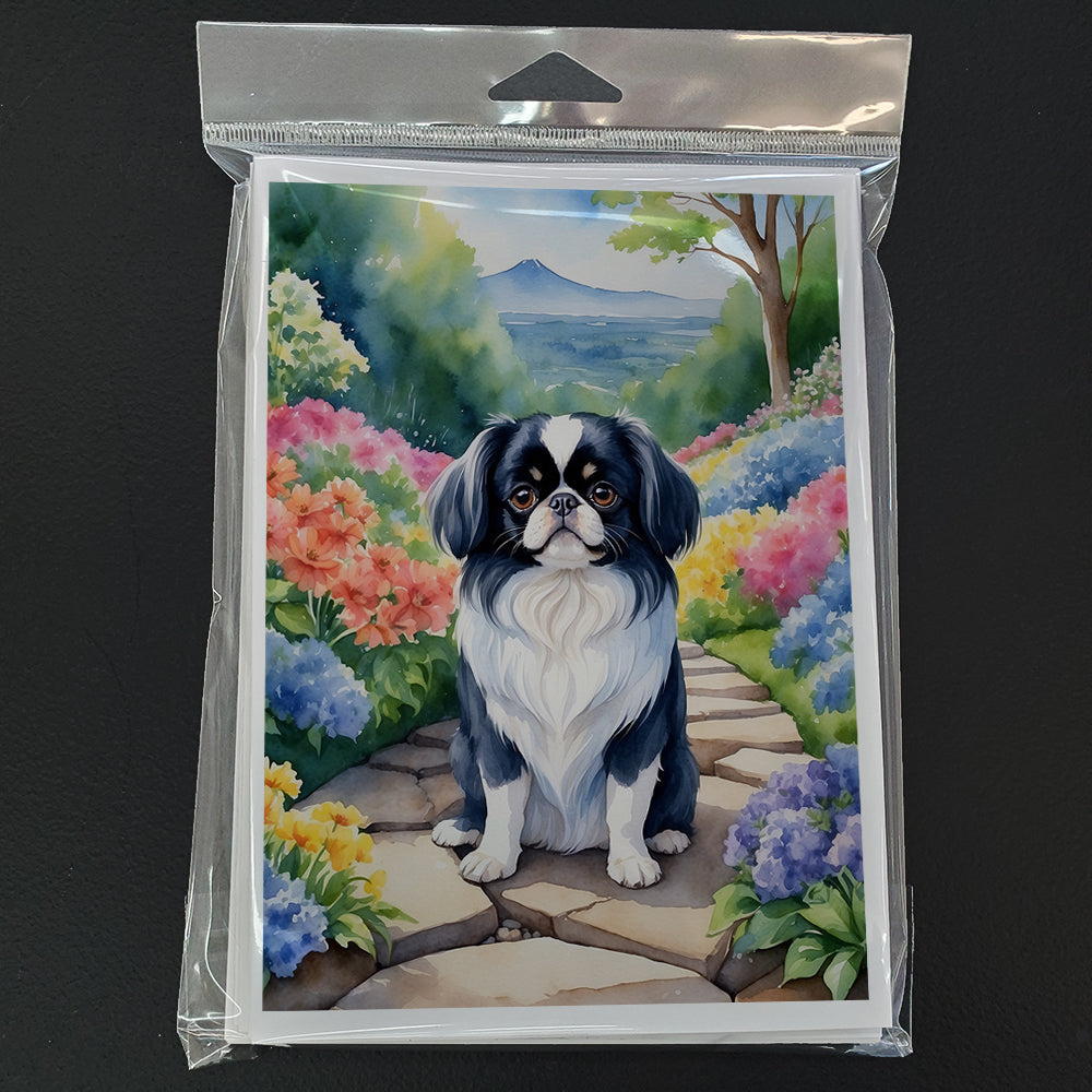 Japanese Chin Spring Path Greeting Cards Pack of 8 Blank Cards with Envelopes Whimsical A7 Size 5x7