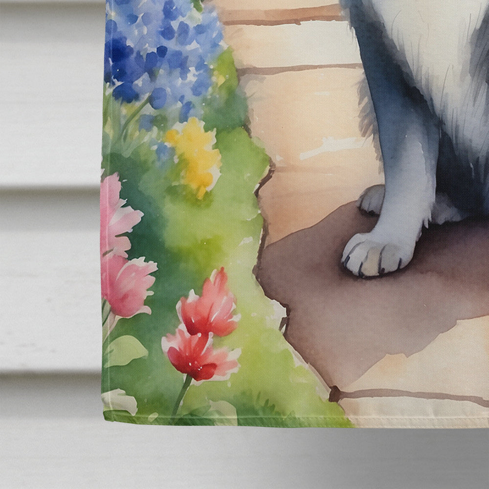 Keeshond Spring Path House Flag 28x40 Porch Sleeve Pole Decorative Outside Yard Banner Artwork Wall Hanging, Polyester