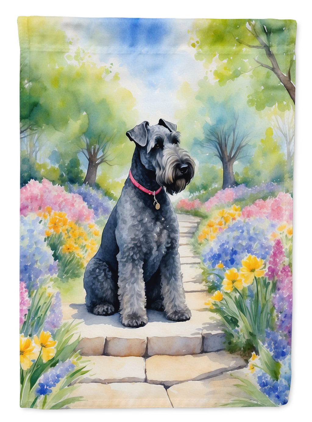 Kerry Blue Terrier Spring Path Garden Flag Mailbox Decorative Yard Banner Outside Patio Artwork for Flower Beds, Garden Size, Multicolor