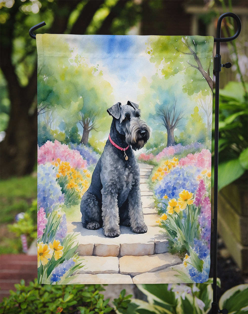 Kerry Blue Terrier Spring Path Garden Flag Mailbox Decorative Yard Banner Outside Patio Artwork for Flower Beds, Garden Size, Multicolor