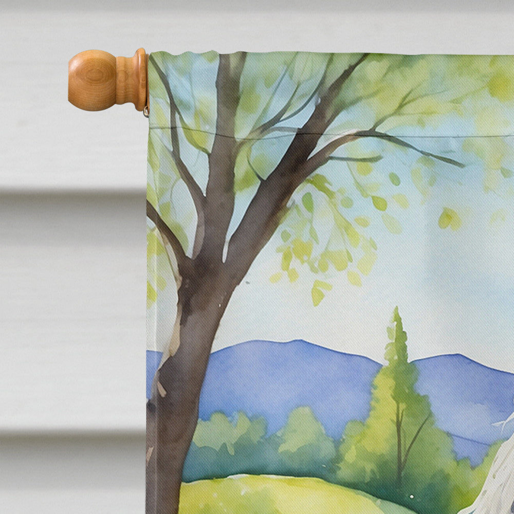 Komondor Spring Path House Flag 28x40 Porch Sleeve Pole Decorative Outside Yard Banner Artwork Wall Hanging, Polyester